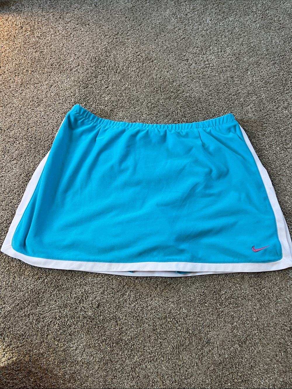 Nike szS Aqua Blue White Classic Tennis Skirt High Side Slits Pink Swoosh